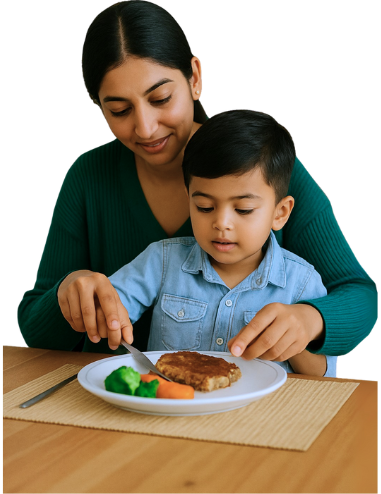 Parent and child at table